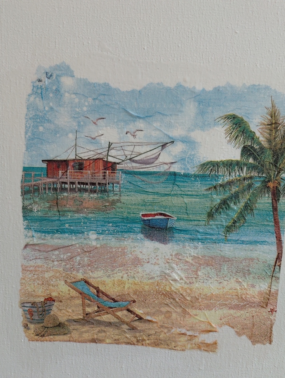Coastal Palm Beach Canvas Decoupaged Print in Blue and Green
